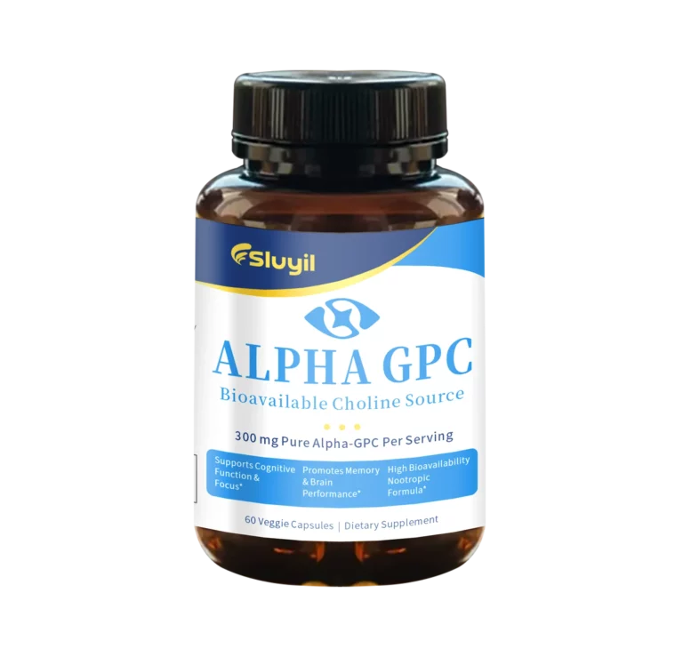 Bottle of Alpha GPC 300 mg vegetable capsules with the front label visible