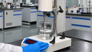 Laboratory testing of liquid supplement formulation using a laboratory mixer and beaker