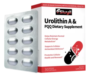 Urolithin A and PQQ Dietary Supplement Capsules and Packaging
